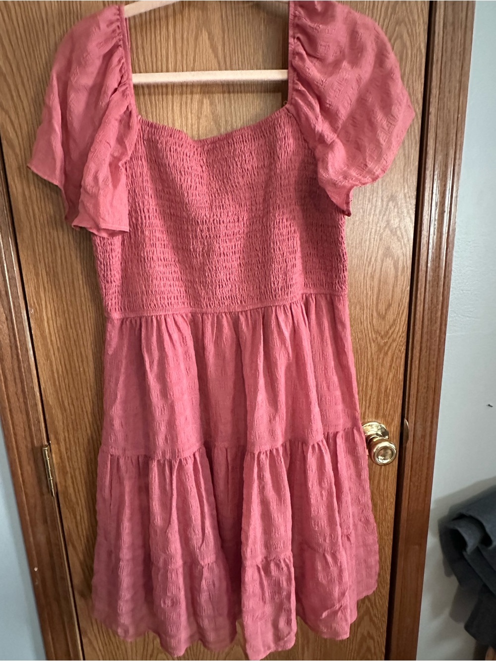 Rewind Coral Pink Tiered Smocked Dress